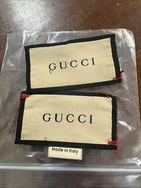 Gucci Beige and Black Fabric Logo Labels with Red Thread Accents (2)